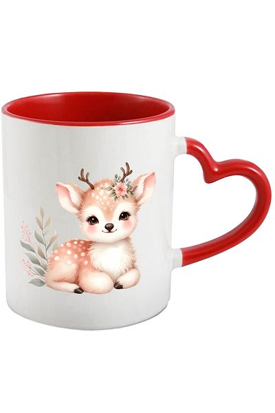 StoryGift Romania Mug with a fawn | illustration | flower | blush | plant | child, With ,STG