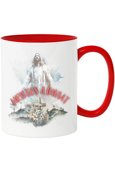 StoryGift Romania Mug Christ is risen issus in heaven Easter holidays, 330ml, Ceramic with Red Handle, With ,STG