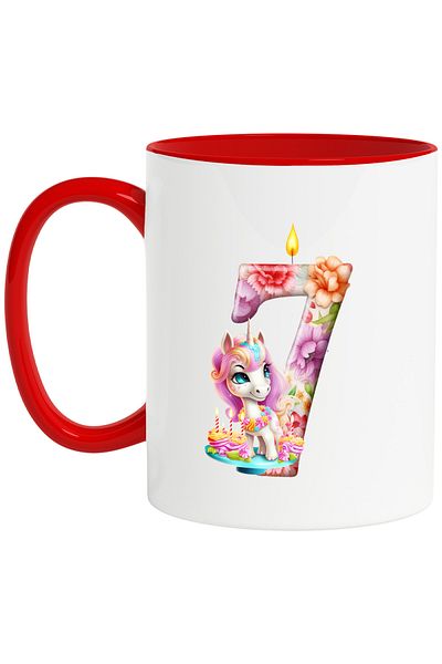 StoryGift Romania Mug with number 7, unicorn, illustration, for children, candle, flame, lit, , With ,STG