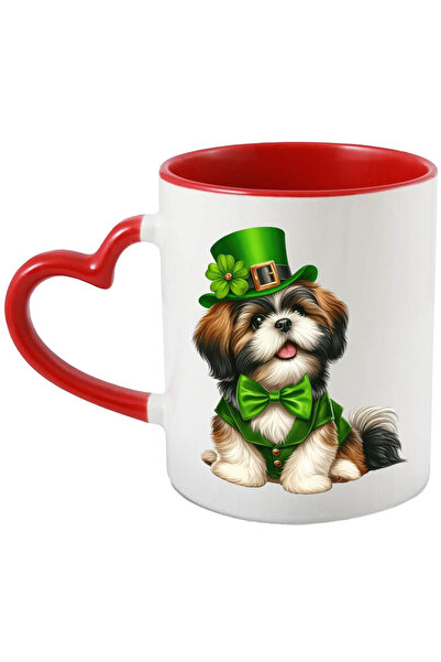 StoryGift Romania Cana cu un catelus blanos vesel | ilustratie | poarta o palarie verde | papion |, Cu ,STG