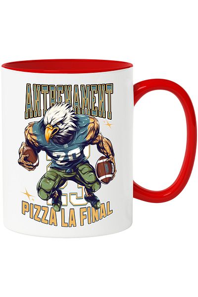 StoryGift Romania Mug Training now pizza at the end, football eagle, 330ml, Ceramic with Ro Handle, With, STG