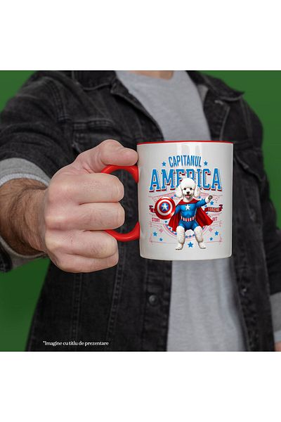 StoryGift Romania Mug with Poodle / Poodle Cat in Captain America Costume with Cape, Hero of the Night, With, STG.