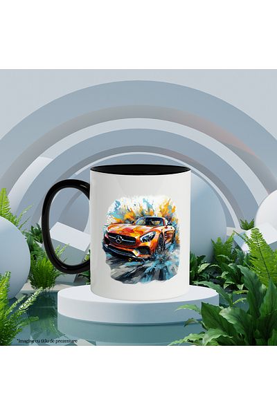 StoryGift Romania Mug With Car, Brand, Mercedes, Speed, Water, Road, Multicolor 330 ml, Ceramic, With ,STG