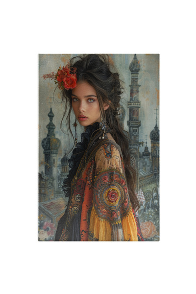 StoryGift Romania Tablou Canvas Frumoasa Tanara Cu Flori Prinse In Parul Sate...