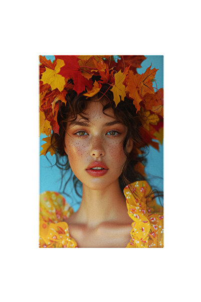 StoryGift Romania Tablou Canvas Bogăția Toamnei Cu Frunze Uscate În Părul Div...