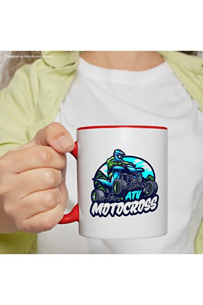 StoryGift Romania Mug With Message ATV Motocross, Helmet, Mountain, Sky, Sport, Multicolor 330 ml, Ceramics, With ,STG