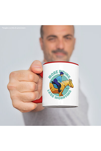 StoryGift Romania Mug With English Message More Riding Less Worrying, Horse Riding, Multicolor 330 ml, , With ,STG
