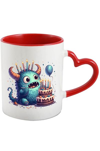 StoryGift Romania Mug with a monster having a cake | illustration | burning candles | balloon | day, With ,STG