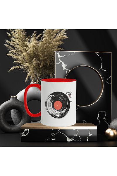 StoryGift Romania Mug With Vinyl, Pick-up, Music, Disc, Retro, Needle, Multicolor 330 ml, Ceramic with , With ,STG .