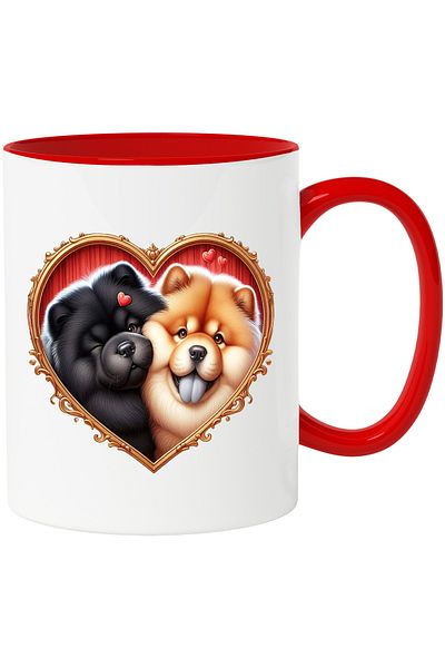 StoryGift Romania Mug with a puppy and a Chow Chow dog | illustration | heart-shaped frame, With,STG