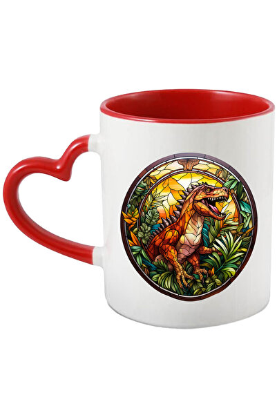 StoryGift Romania Cana cu un dinozaur furios, ilustratie, in stil mozaic, sti...