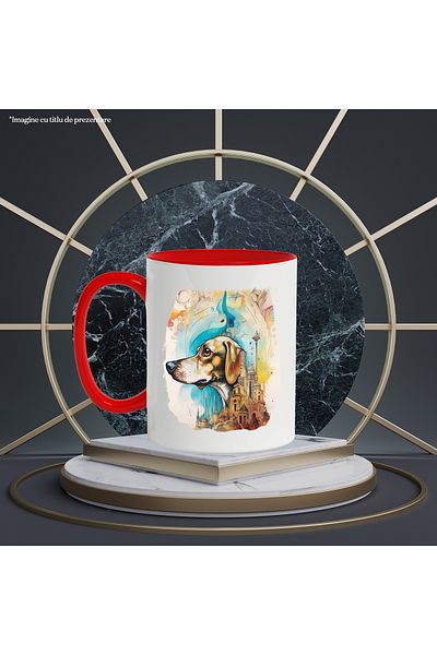 StoryGift Romania Mug With Dog, Buildings, Tower, Abstract, Fantasy, City, Multicolor 330 ml, Ceramics, With ,STG.