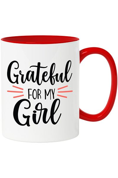 StoryGift Romania Mug for a grateful mother for her little girl with Red Handle, Cu Maner, STG.