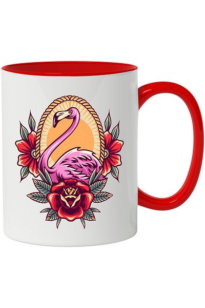 StoryGift Romania Flamingo Mug, Flowers, Leaves, Rope, Bird, Exotic, Multicolor 330 ml, Ce, Cu, STG