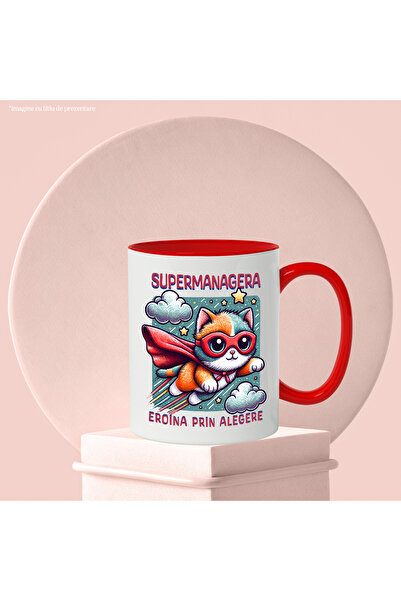 StoryGift Romania Super Manager Mug, Superhero, Heroine By Choice, 330ml, Ceramic with Red Handle, With, STG