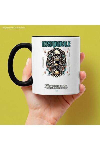 StoryGift Romania Mug Sands of Time skull head hourglass time, 330ml, Ceramic with Black Handle, With ,STG