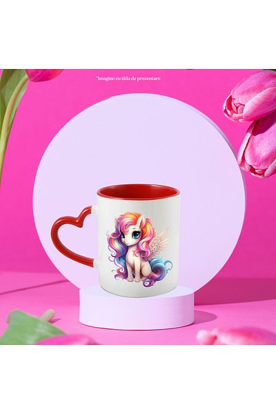 StoryGift Romania Mug with a unicorn with wings | illustration | white | cheerful | fantastic animal | feri, Cu,STG.