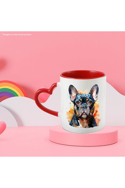 StoryGift Romania Mug With Dog, French Bulldog, Abstract Art, Mosaic, Multicolor 330 ml, Ceram, With, STG.