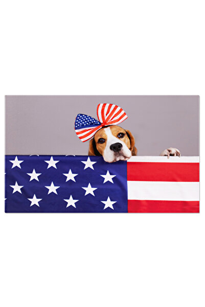StoryGift Romania Tablou Canvas Beagle Cu Drapelul American Caine, Drapel, Su...