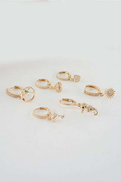 ARTEMİSİA Women's Vip Series Baguette Zircon Stone Mixed Model Set of 6 Earrings