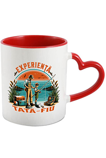 StoryGift Romania Cana experienta tata fiu pescuit familie amintiri, 330ml, Ceramica cu Maner Inim, Cu ,STG