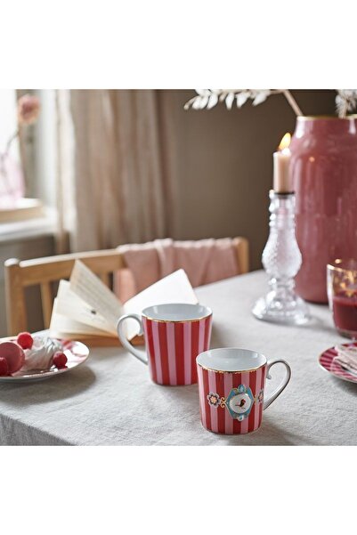 Pip Studio Cană Porțelan, , Stripes Red And Pink, 150ml, Colecția Love Birds
