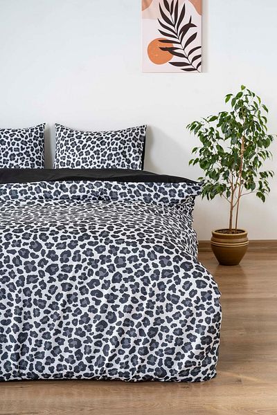Rivaİstanbul Set cuvertură dublă din bumbac negru cu model leopard