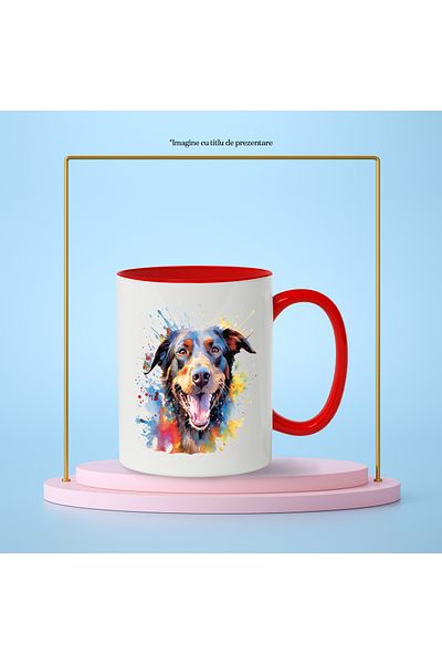 StoryGift Romania Dog Mug, Watercolor Splashes, Puppy Lovers, Smile, Multicolor 330 ml, Ce, Cu,STG