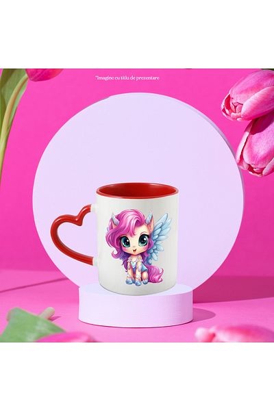 StoryGift Romania Mug with a pony with wings | illustration | long mane | pink | cheerfulness | blushing, With ,STG .