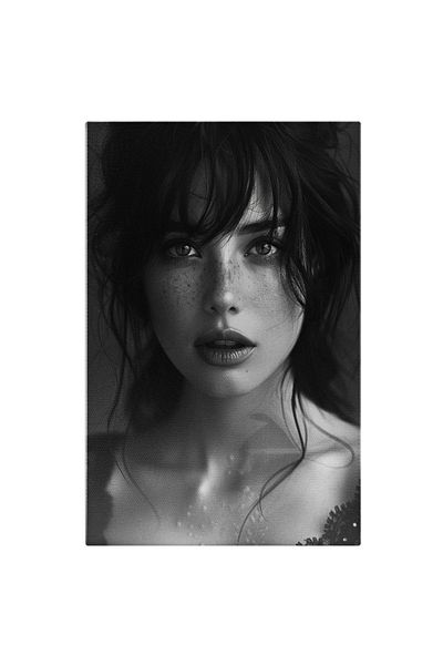 StoryGift Romania Tablou Canvas: Pistruiata Buneta Cu Privire Pătrunzătoare Alb Și Negru În Tăcere Apăsătoare Pic
