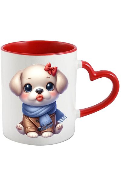 StoryGift Romania Cana cu un catelus care da un pupic | ilustratie | fular | imbracat gros | frig , Cu ,STG