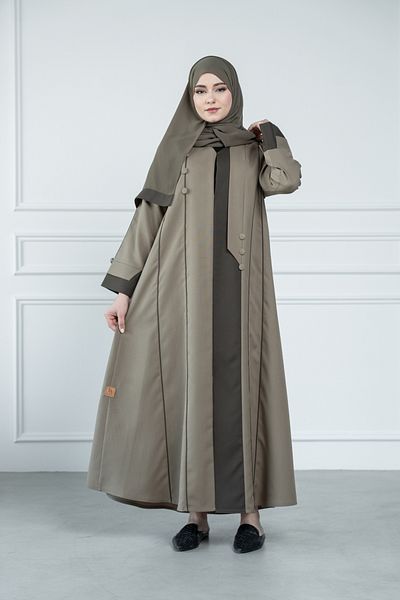 LAVİNİA Women's abaya from Lavinia, with colorful stripes, crepe fabric, half-cloche