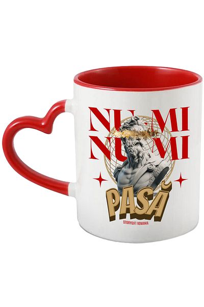 StoryGift Romania Mug Statue Greek male bust, text I DON'T CARE, 330ml, Ceramic with Heart Handle, With ,STG