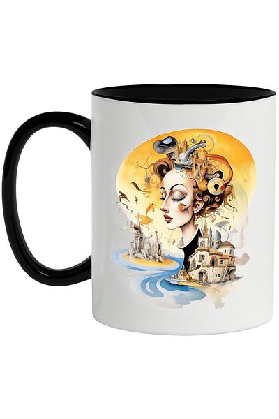 StoryGift Romania Mug With Woman, Castle, Sun, Water, Island, Houses, Beach, Abstract, Multicolor 33, With ,STG