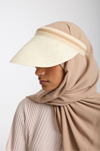 Moda Days Wide Brim Beige Color Sun Protection Women's Summer Straw Visor Hat