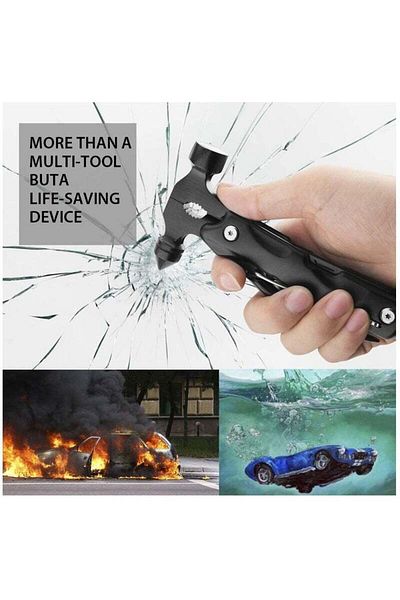 fulina Portable Multi-purpose Hammer, 12 in 1, Made of Durable Stainless Steel, Suitable for Camping, Black