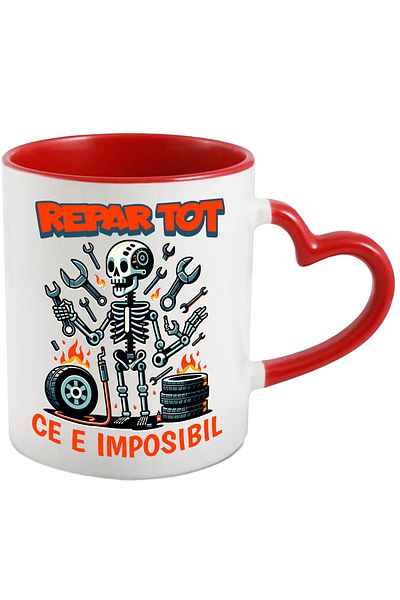 StoryGift Romania Mechanical Skeleton Mug with message I fix everything that's broken, 330ml, Ceramic with Ini Handle, With, STG.