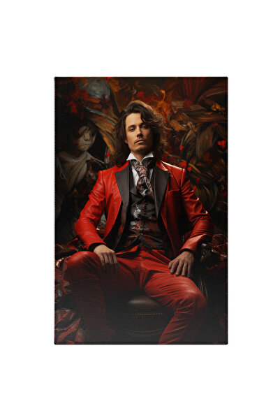 StoryGift Romania Tablou Canvas: Un Barbat La Costum Rosu - Fotoliu Fundal Ab...