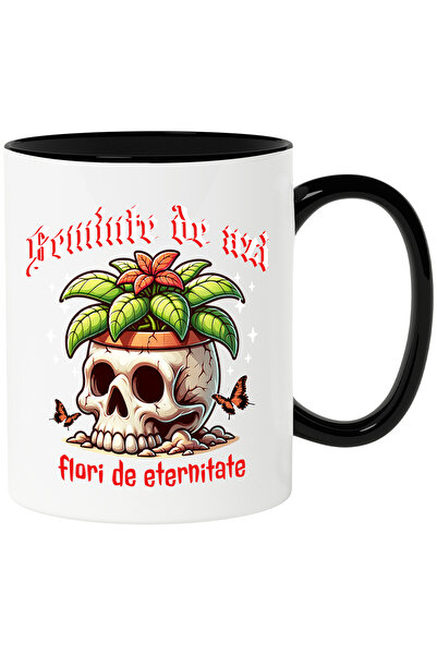 StoryGift Romania Today's Seeds Mug Flowers of Eternity, 330ml, Ceramic with Black Handle, With Handle, STG