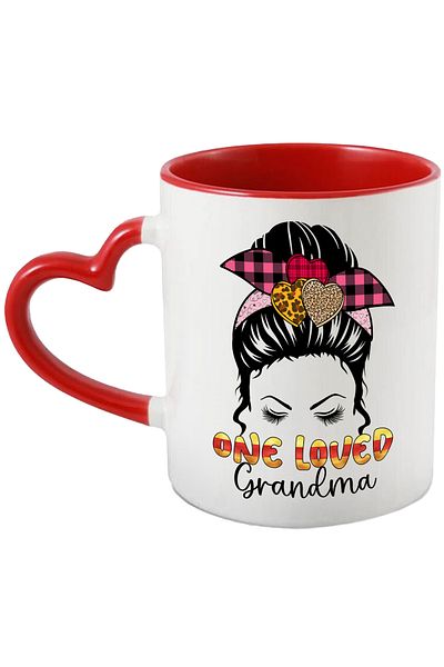 StoryGift Romania Mug with the message "One loved grandma", illustration, family, relatives, grandmother, heart, With ,STG