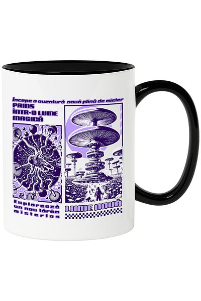 StoryGift Romania New World Mug Astronaut in a Magical World, 330ml, Ceramic with Black Handle, With Handle, STG