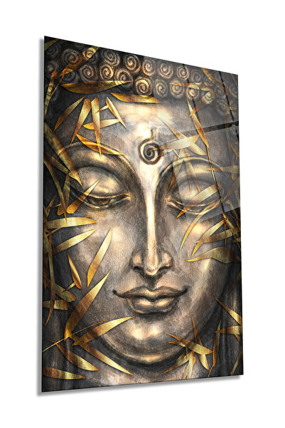 Rosyvien Buda vertikalna staklena slika sa zlatnim detaljima, dekoracija zido...