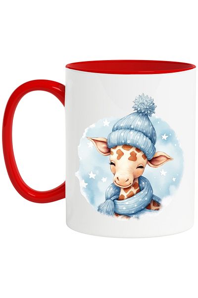 StoryGift Romania Mug with a sleepy giraffe | illustration | night | dreams | hat | scarf | fri, With ,STG