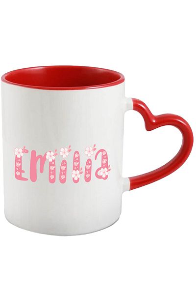 StoryGift Romania Mug With Name Emilia, Flowers, Colorful, Pink, Cute, 330ml, Ceramic with Heart Handle, With ,STG.