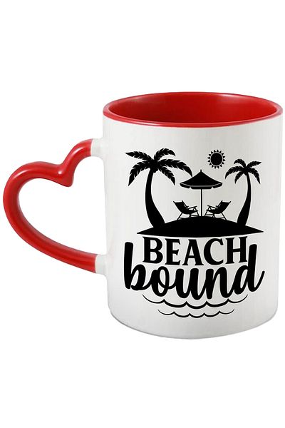 StoryGift Romania Mug with beach landscape and the text in English "Beach bound" - beach bound c, Cu,STG