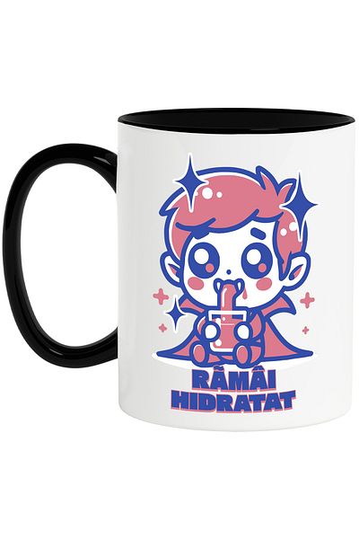 StoryGift Romania Stay Hydrated Vampire Child Mug, Warm Water, 330ml, Ceramic with Black Handle, With Handle, STG.