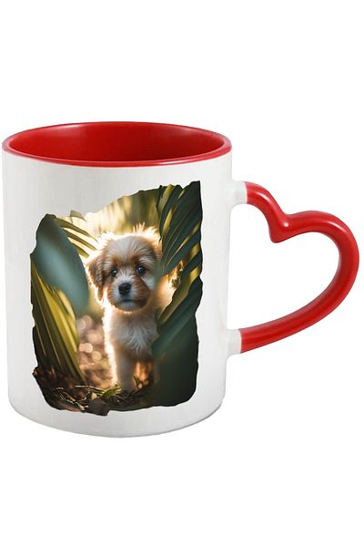 StoryGift Romania Mug With A Small Dog, Coming From The Leaves, White With Brown, Adorable, Lovers, With ,STG
