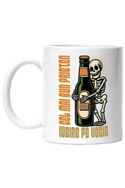 StoryGift Romania Cana Schelete si sticla de bere cei mai buni prieteni, 330ml, Ceramic cu Maner A, Cu ,STG