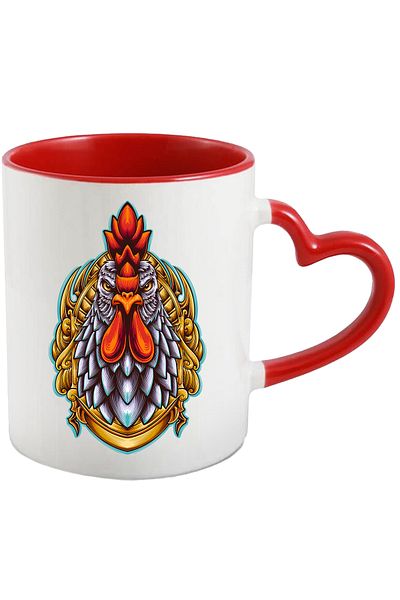 StoryGift Romania Mug With Rooster, Abstract, Bird, Feathers, Multicolor 330 ml, Ceramic with Heart Handle, With ,STG.