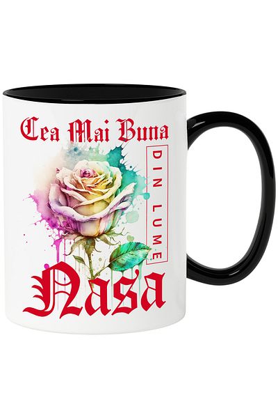 StoryGift Romania Mug With The Text The Best Godmother In The World, Flower, Colorful Rose, Watercolor, With, STG.